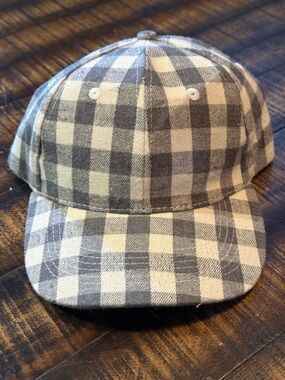 Plaid Cotton Baseball Cap - Neutral Gray & Cream